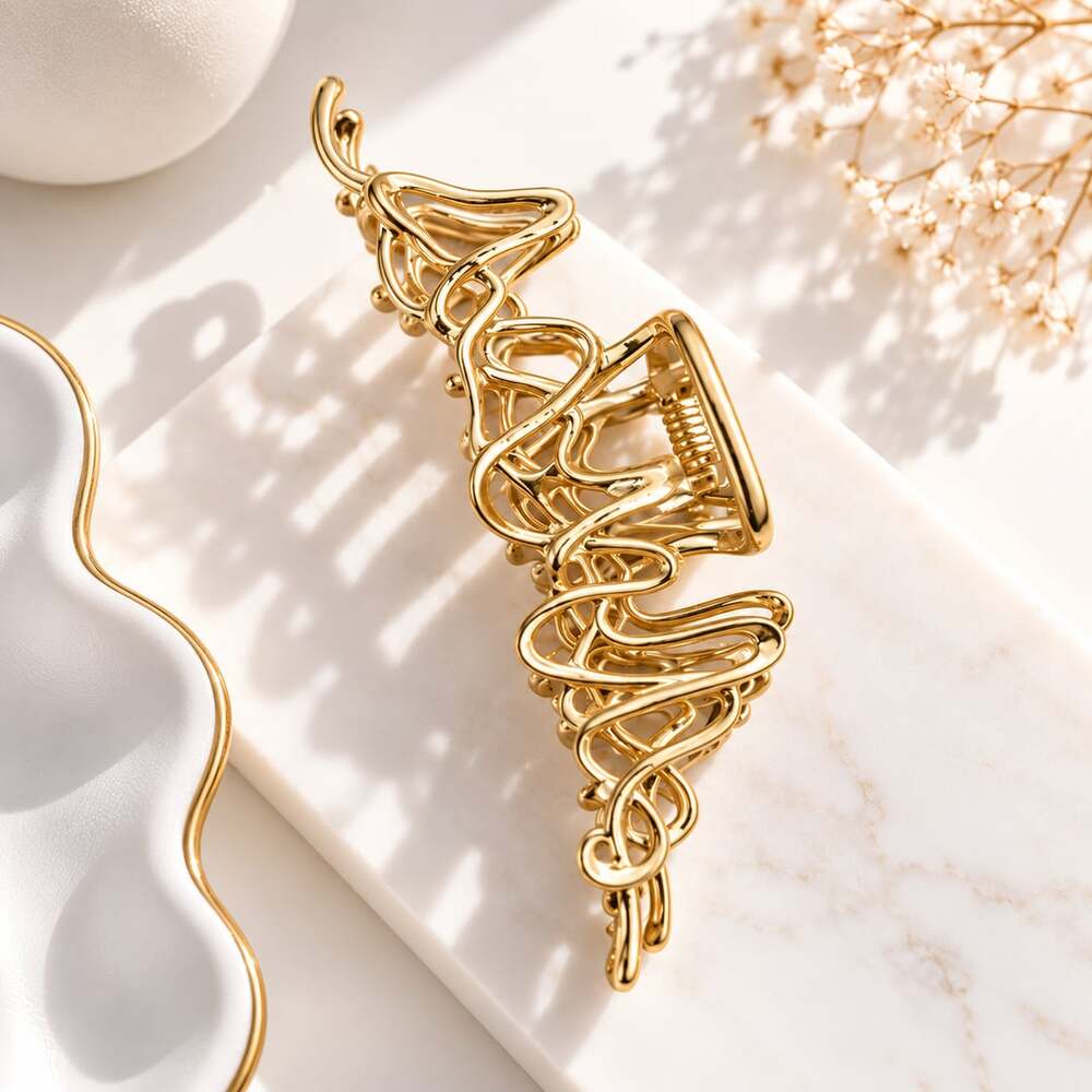Sculptural Gold Claw Clip Abstract Minimalist Quiet Luxury Hair Accessory